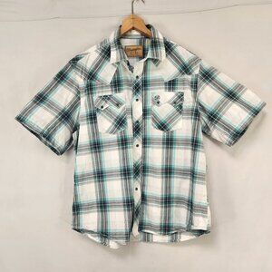 Wrangler Retro Pearl Snap Shirt Mens XL Blue Gray White Western Cowboy Plaid